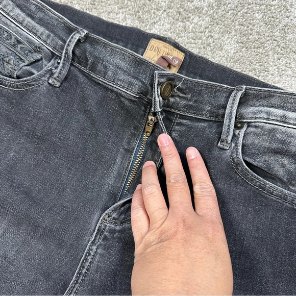 Driftwood Jackie Embroidered Hem Stretch Skinny Jeans Mid Rise in Dark Gray 30 - Picture 10 of 16